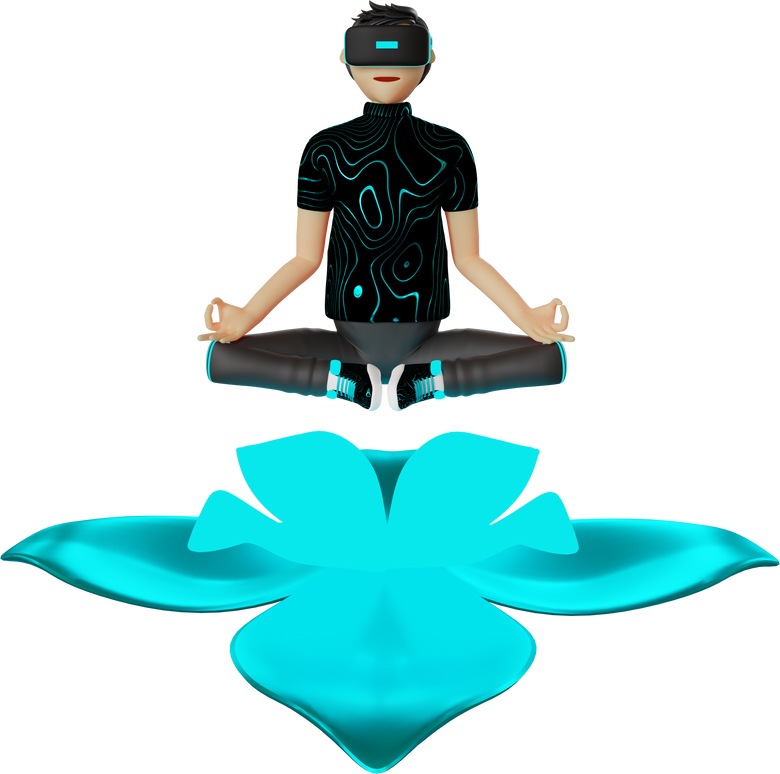 man character doing yoga on virtual reality device metaverse