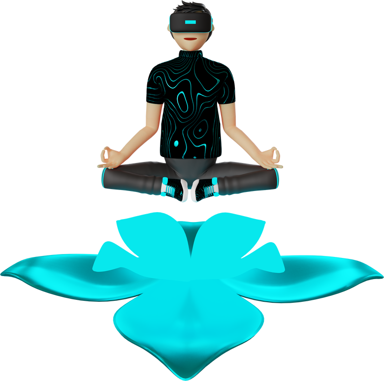 man character doing yoga on virtual reality device metaverse